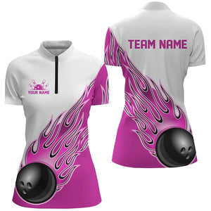 Personalized Flame Bowling Shirts For Women, Bowling Ball Custom Bowling Team Shirt IPHW5001