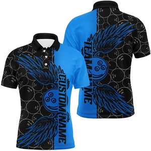 Black And Blue Custom Unisex Bowling Tournament Team Shirts, Bowling Ball And Wings Jerseys IPHW6447