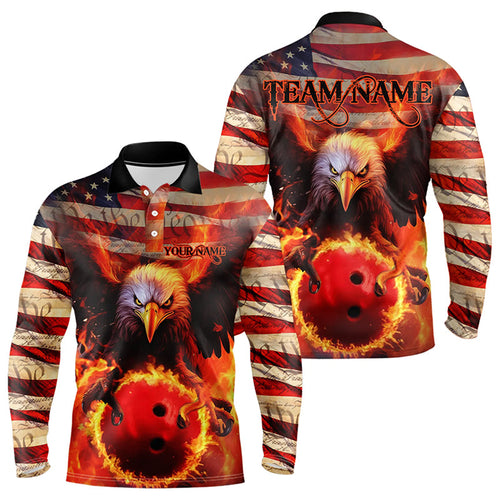 American Flag We The People Custom Patriotic Eagle Bowling Team Long Sleeve Long Sleeve Polo Shirts For Men IPHW5287