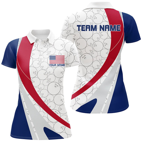Custom Patriotic Bowling Shirts For Women, Red White And Blue Bowling Polo Shirts IPHW6835