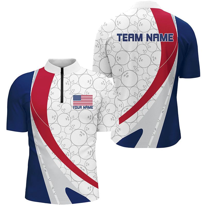 Custom Patriotic Bowling Shirts For Men, Red White And Blue Bowling Quarter Zip Shirts IPHW6835