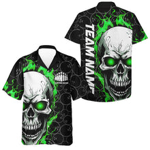 Load image into Gallery viewer, Custom Green Flame Skull Bowling Hawaiian Shirt For Men And Women, Halloween Bowler Jerseys IPHW5008