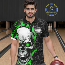 Load image into Gallery viewer, Personalized Skull Bowling Shirt For Men Custom Team&#39;S Name Flame Bowler Jerseys |  Green IPHW5008