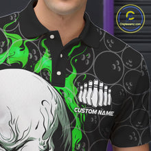 Load image into Gallery viewer, Personalized Skull Bowling Shirt For Men Custom Team&#39;S Name Flame Bowler Jerseys |  Green IPHW5008