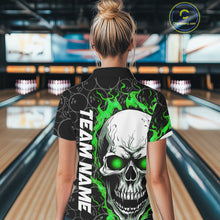 Load image into Gallery viewer, Personalized Skull Bowling Shirt For Women Custom Team'S Name Flame Bowler Jerseys |  Green IPHW5008