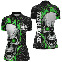 Load image into Gallery viewer, Personalized Skull Bowling Shirt For Women Custom Team&#39;S Name Flame Bowler Jerseys |  Green IPHW5008