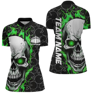Personalized Skull Bowling Shirt For Women Custom Team'S Name Flame Bowler Jerseys |  Green IPHW5008