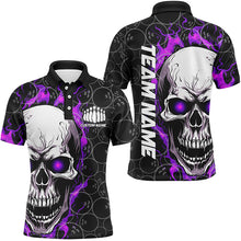 Load image into Gallery viewer, Personalized Skull Bowling Shirt For Men Custom Team&#39;S Name Flame Bowler Jerseys |  Purple IPHW5009