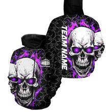 Load image into Gallery viewer, Custom Purple Flame Skull Bowling Shirts For Men And Women, Bowling Team Hoodie Bowling Shirts IPHW5009