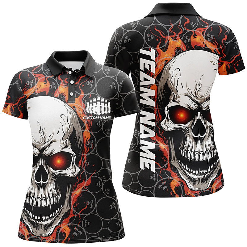 Personalized Skull Bowling Shirt For Women Custom Team'S Name Flame Bowler Jerseys |  Red IPHW5010