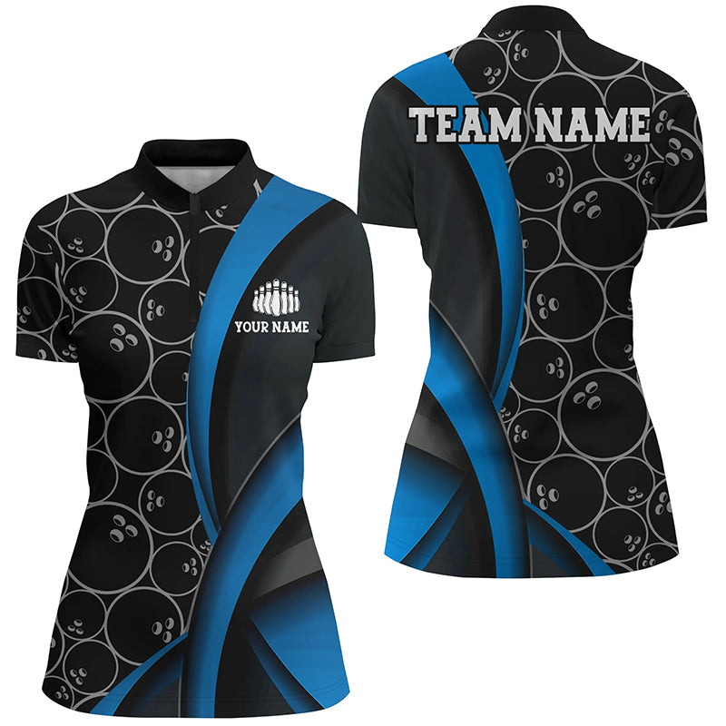 Custom Blue Bowling Team Shirts For Women, Bowling Ball Tournament Jerseys IPHW6499