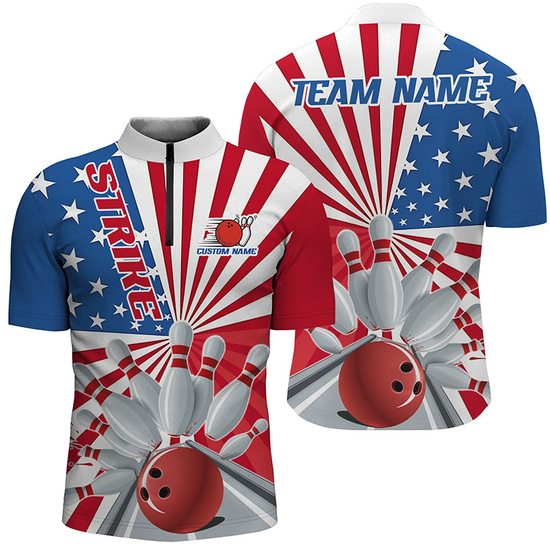 Custom Strike Bowling Shirts For Men And Women, Patriotic Bowling Tournament Team Shirt IPHW6519