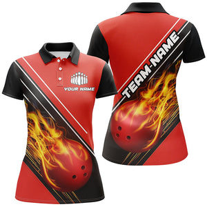 Red Flame Bowling Ball Custom Bowling Shirts For Women, Bowling Team Jerseys IPHW6172