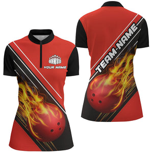 Red Flame Bowling Ball Custom Bowling Shirts For Women, Bowling Team Jerseys IPHW6172