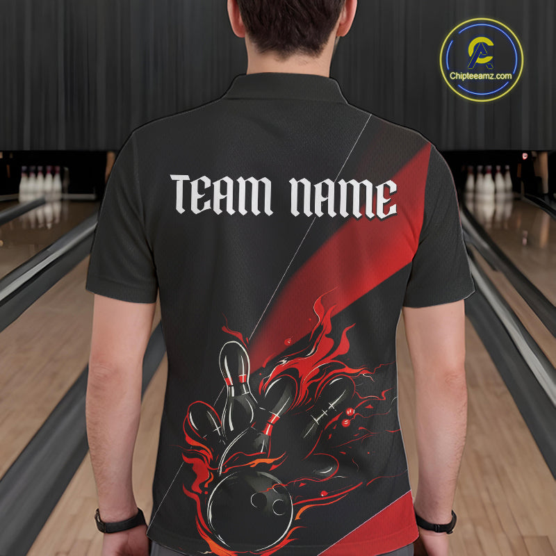 Black And Red Custom Name Bowling Tournament Jerseys For Men And Women, Bowling Team Shirts IPHW6185