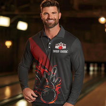 Load image into Gallery viewer, Red And Black Custom Flame Bowling Shirt For Men, Long Sleeve Bowling Team Shirts With Name IPHW6185