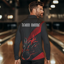 Load image into Gallery viewer, Red And Black Custom Flame Bowling Shirt For Men, Long Sleeve Bowling Team Shirts With Name IPHW6185