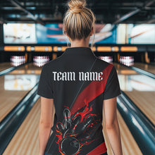 Load image into Gallery viewer, Black And Red Custom Name Bowling Tournament Jerseys For Women, Bowling Team Shirts IPHW6185