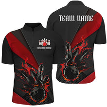 Load image into Gallery viewer, Black And Red Custom Name Bowling Tournament Jerseys For Men And Women, Bowling Team Shirts IPHW6185