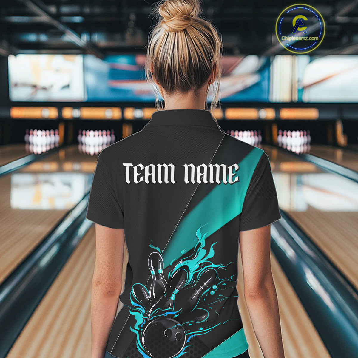 Black And Blue Custom Name Bowling Tournament Jerseys For Women, Bowling Team Shirts IPHW6186