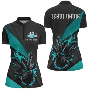 Black And Blue Custom Name Bowling Tournament Jerseys For Women, Bowling Team Shirts IPHW6186