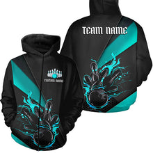 Load image into Gallery viewer, Blue And Black Custom Flame Bowling Shirt For Men And Women, Hoodie Bowling Team Shirts With Name IPHW6186