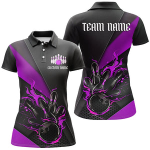 Black And Purple Custom Name Bowling Tournament Jerseys For Women, Bowling Team Shirts IPHW6187