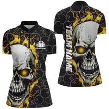 Load image into Gallery viewer, Custom Flaming Skull Team Bowling Shirts For Women, Halloween Bowling Jerseys | Yellow IPHW5148