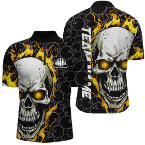 Custom Skull Bowling Quarter-Zip Shirt For Men,Flame Bowler Jerseys  5008IPHW