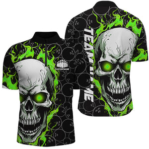 Custom Skull Bowling Quarter-Zip Shirt For Men,Flame Bowler Jerseys  5008IPHW