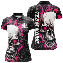 Load image into Gallery viewer, Custom Flaming Skull Team Bowling Shirts For Women, Halloween Bowling Jerseys | Pink IPHW5150