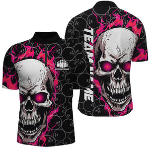 Custom Skull Bowling Quarter-Zip Shirt For Men,Flame Bowler Jerseys  5008IPHW