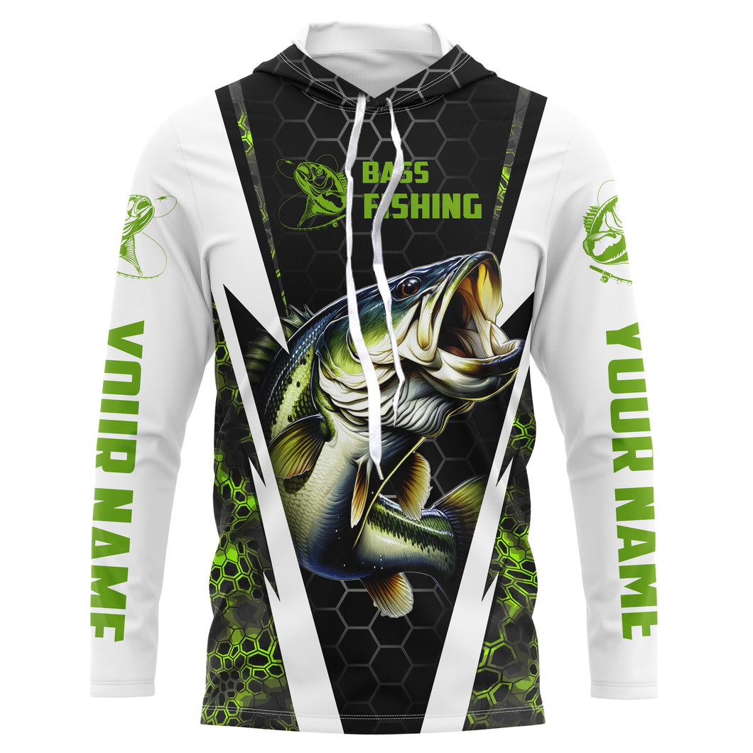 Personalized Bass Fishing jerseys, Bass Fishing Long Sleeve Fishing tournament shirts | green camo IPHW3515