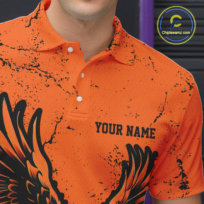 Custom Orange Eagle Men Bowling Polo Shirts Grunge Vintage Bowling Team Jerseys Bowlers Outfits IPHW5343