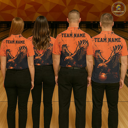 Custom Orange Eagle Men Bowling Polo Shirts Grunge Vintage Bowling Team Jerseys Bowlers Outfits IPHW5343