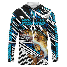 Load image into Gallery viewer, Custom Walleye Fishing Camo Long Sleeve Tournament Fishing Shirts, Walleye Fishing Jerseys | Blue IPHW5962