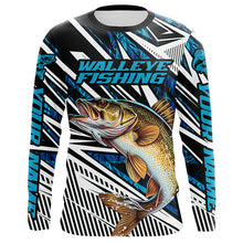 Load image into Gallery viewer, Custom Walleye Fishing Camo Long Sleeve Tournament Fishing Shirts, Walleye Fishing Jerseys | Blue IPHW5962