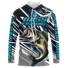 Load image into Gallery viewer, Custom Bass Fishing Camo Long Sleeve Tournament Fishing Shirts, Bass Fishing Jerseys | Blue IPHW5963