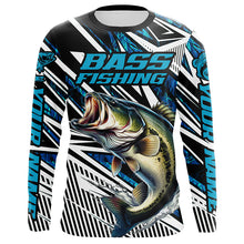 Load image into Gallery viewer, Custom Bass Fishing Camo Long Sleeve Tournament Fishing Shirts, Bass Fishing Jerseys | Blue IPHW5963