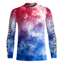 Load image into Gallery viewer, Red, White And Blue Smoke Long Sleeve Performance Fishing Shirts, Patriotic Fishing Jerseys IPHW5968