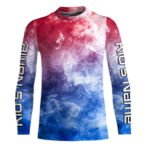 Red, White And Blue Smoke Long Sleeve Performance Fishing Shirts, Patriotic Fishing Jerseys IPHW5968