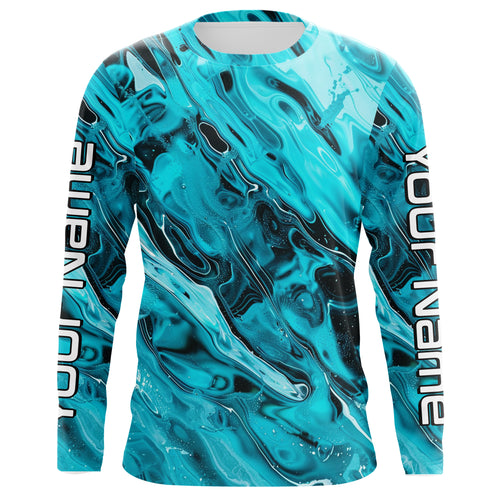 Blue Water Ripple Camo Custom Long Sleeve Performance Fishing Shirts, Uv Protection Fishing Jerseys IPHW5969