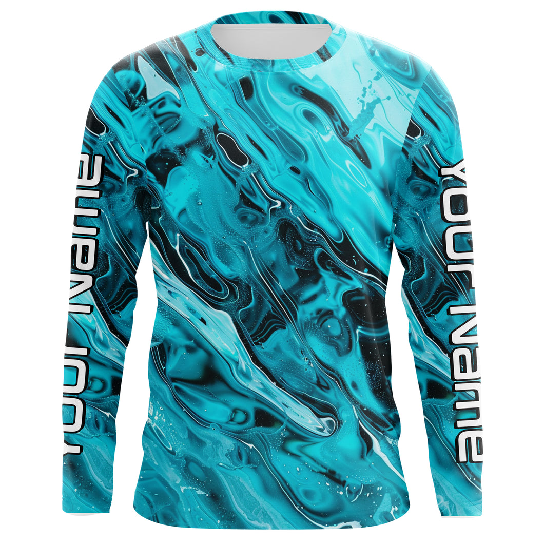 Blue Water Ripple Camo Custom Long Sleeve Performance Fishing Shirts, Uv Protection Fishing Jerseys IPHW5969