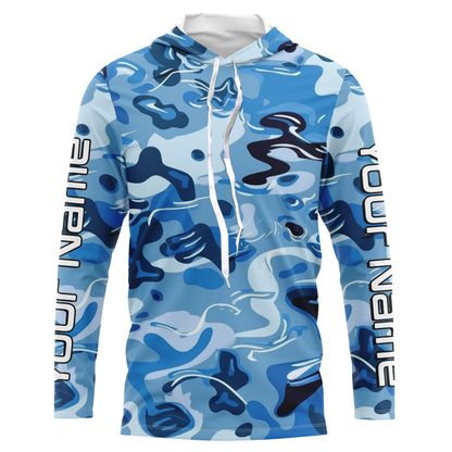 Blue Water Camo Custom Long Sleeve Performance Fishing Shirts, Sun Protection Fishing Jerseys IPHW5975