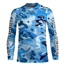Load image into Gallery viewer, Blue Water Camo Custom Long Sleeve Performance Fishing Shirts, Sun Protection Fishing Jerseys IPHW5975