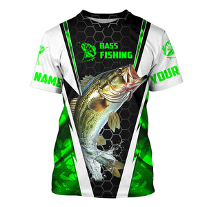 Personalized Bass Fishing Sport Jerseys, Bass Fishing Long Sleeve Tournament Shirts | Green Camo IPHW4403