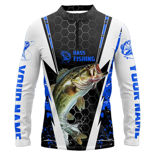 Custom Bass Fishing Jerseys, Bass Fishing Long Sleeve Quarter-Zip Tournament Shirts | Blue Camo IPHW4404