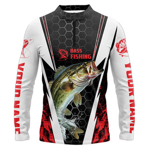 Custom Bass Fishing Jerseys, Bass Fishing Long Sleeve Quarter-Zip Tournament Shirts | Red Camo IPHW4405