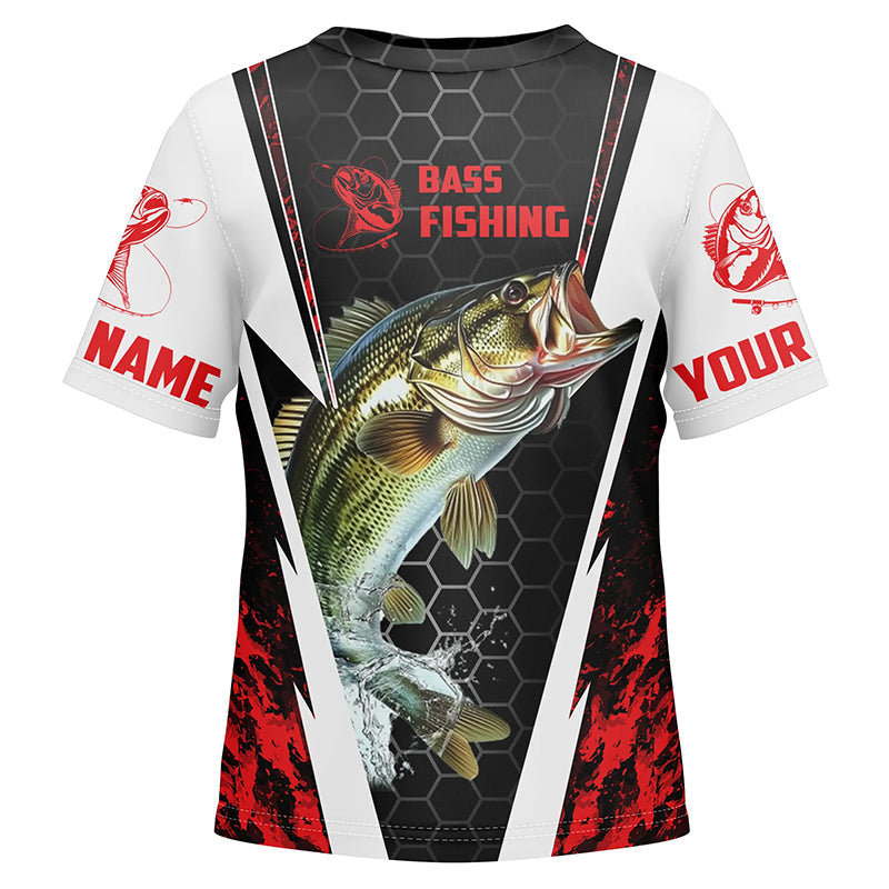 Custom Largemouth Bass Fishing Jerseys, Bass Tournament Fishing T-Shirts For Kid | Red Camo IPHW4405