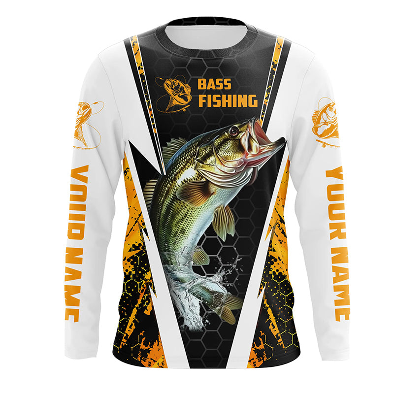 Personalized Bass Fishing Sport Jerseys, Bass Fishing Long Sleeve Tournament Shirts | Yellow Camo IPHW4406